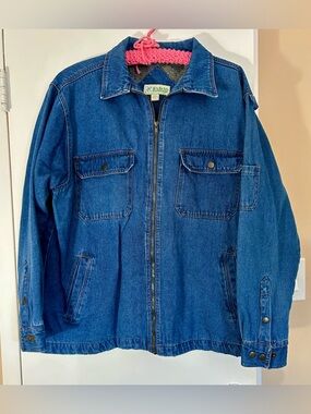 Vintage Haband Duke Men's Blue Denim Zip-up Jacket Western Flannel Lining Large